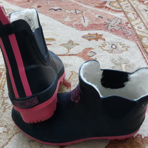 Joules Molly Wellies Black & Pink Lined Ankle Rainboots US 7--FINAL Price - Picture 3 of 5